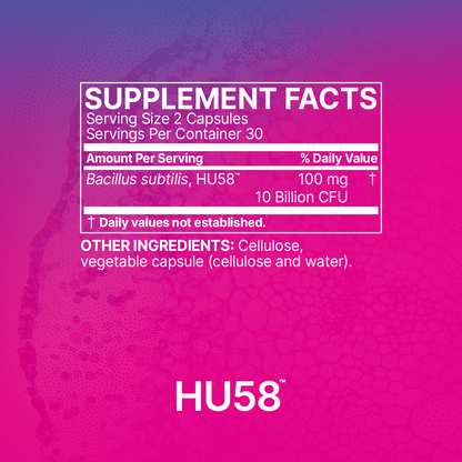 Microbiome Labs HU58 Bacillus Subtilis Probiotics for Women and Men - High Potency Spore Probiotic for Digestive Health & Immune Support - Daily Capsules with 10 Billion CFU (60 Capsules)