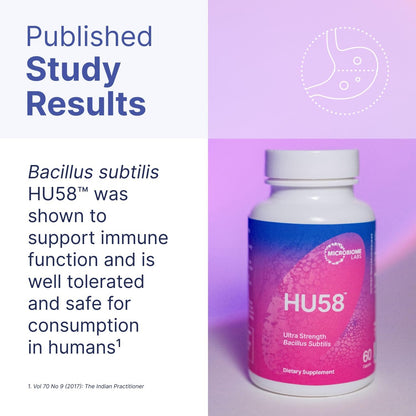 Microbiome Labs HU58 Bacillus Subtilis Probiotics for Women and Men - High Potency Spore Probiotic for Digestive Health & Immune Support - Daily Capsules with 10 Billion CFU (60 Capsules)